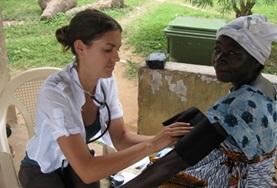 Volunteer Ghana A local women has her blood pressure measured by a Nursing intern assisting at our volunteer placement in Ghana.