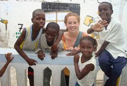 Volunteer Senegal A High School Special Building & French volunteer spends time with the children at the school in Senegal where she is doing renovation work.